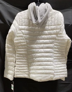 Guess Women's White Solid Winter Hooded Puffer Jacket Large Stylish - Picture 1 of 6