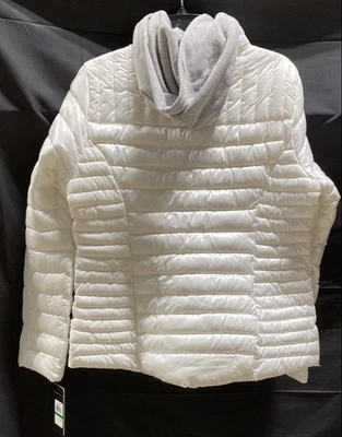Guess Women's White Solid Winter Hooded Puffer Jacket Large Stylish - Image 1 of 4