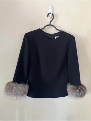Vintage Chetta B Peter Noviello Sherrie Bloom 8 Black Evening Top Fur Cuffs  - Imagem 1 de 4