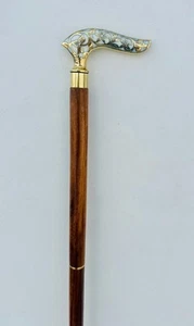 Walking Cane Brass Handle Wood Stick Antique Gift for Men & Women Handmade Gift - Picture 1 of 9