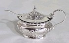 Antique Sterling silver mustard pot & spoon. Birmingham 1906. By Robert Pringle 