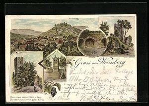 Lithographie Weinsberg, Ortsansicht mit Burg Weibertreu 1900  - Picture 1 of 2