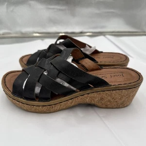 Josef Seibel  Sandals Shoes Womens platform wedge Black Leather cork screw 6 - Picture 1 of 5
