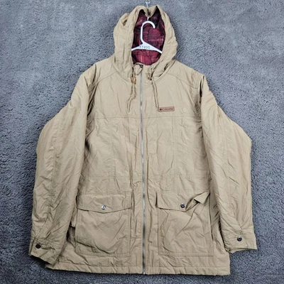Columbia Hooded Jacket Mens XL Tan Full Zip Plaid Lining Outdoor - Image 1 of 4