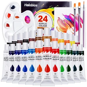 24-Color Acrylic Paint Set with Brushes and Canvas for Artists - Picture 1 of 13