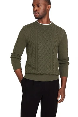 NUEVO Suéter Banana Republic Para Hombre Verde Tejido con Cable Algodón Lana (Mediano) Foto 1 de 4