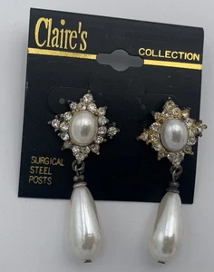 Vintage Claire Teardrop Rhinestone Earrings 90s - Picture 1 of 2
