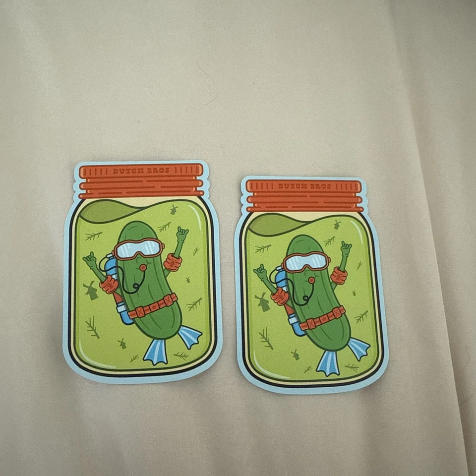 DUTCH BROS PICKLE IN A JAR STICKER APRIL 2 2025 PRESALE SET OF 2 STICKERS
