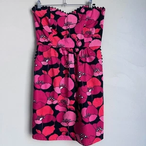 Judith March Red Black Floral Retro Lace Detail Strapless Midi Dress Medium NWT - Picture 1 of 10