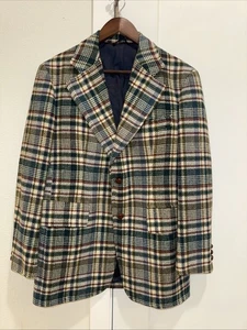 Vintage B Altman Co Wollblazer Herren Gr. 41 Mantel Jacke kariert Weihnachten Urlaub Teil - Bild 1 von 17