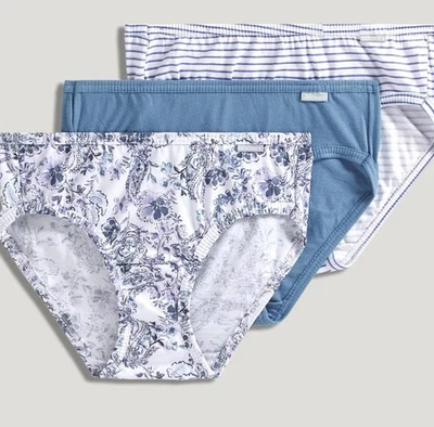 Nuevo paquete de 3 bikini de algodón para mujer 6/M Jockey 1 liso, 1 raya, 1 floral Foto 1 de 2