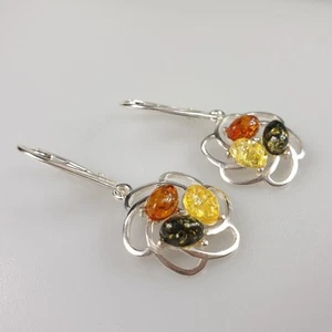 flower earrings leverback silver 925 colorful amber jewelry gift for birthdays - Picture 1 of 5