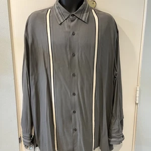 BOBBY CHAN Brown Floral Button Down L/S Shirt Size XL Embroidered Silk Bamboo - Picture 1 of 12