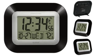 WT-8005U-B-INT Atomic Digital Wall Clock with Indoor Atomic Clock Black - Picture 1 of 8