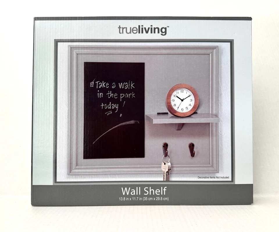 NEW Decorative Wall Shelf (13.8"x11.7") w/Chalkboard & Key Hooks by True Living! - Image 1 of 1