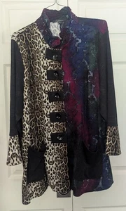 Calessa Damen 1XL Leopardenmuster Paisley Mixed Media Knopfleiste Tunika/Jacke - Bild 1 von 13