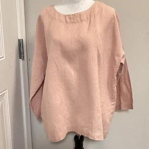 Linen Simplicity Women XL 100% Linen 3/4 Drop sleeve Blush Relaxed Fit Lithuania - Picture 1 of 16