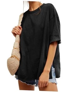 Womens Oversized Tshirts Summer Casual Short Sleeve Crew Neck T Shirt Loose - Picture 1 of 7