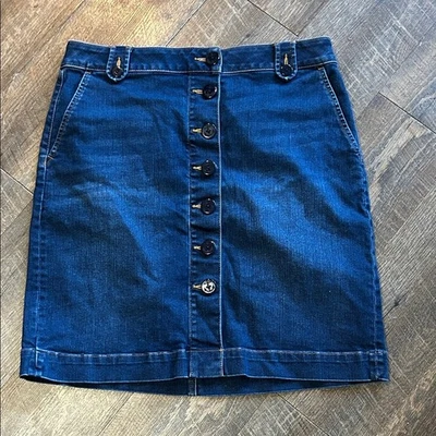 Falda Vaquera Talbots Talla 8 Ancla Náutica Botón Delantero Hasta la Rodilla Azul Jean Foto 1 de 4