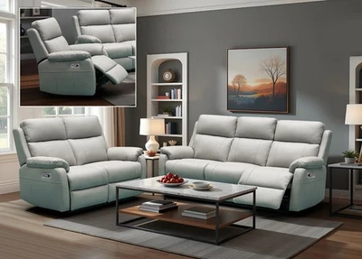 GREY Italian Leather 3 Seater, 2 Seater or Armchair Recliner Sofa Suite ABERINO - Image 1 of 4
