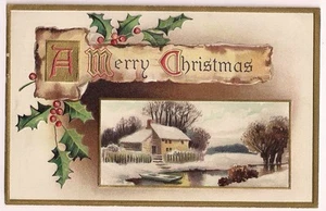 Davidson Brothers Scenic Haus und Boot Frohe Weihnachten Postkarte Serie 1403 X - Bild 1 von 1