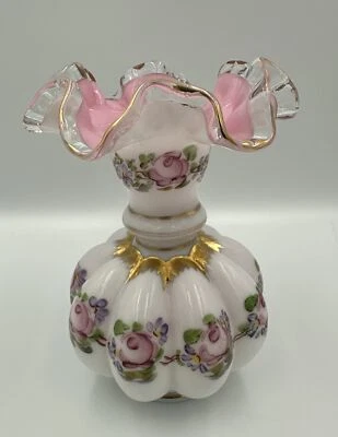 Fenton Charleton Rose Hand Painted Peachblow Melon Vase 6 1/4”T - Image 1 of 4