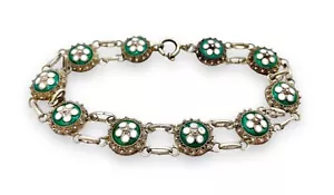 Antique 835 Continental Silver White & Green Enamel Flower Filigree Bracelet - Picture 1 of 11