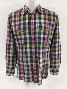 ROBERT GRAHAM Multicolor Square Check Pattern Embroidered Trim Dress Shirt Large - Picture 1 of 5
