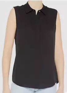 Theory Women's Modern Black Silk Tanelis Sleeveless Shirt Blouse Top Petite Size - Picture 1 of 5