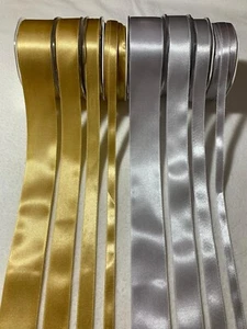 Gold or Silver Double Sided Satin Ribbon - Made in France (4 Widths) - 4 yards - Picture 1 of 7