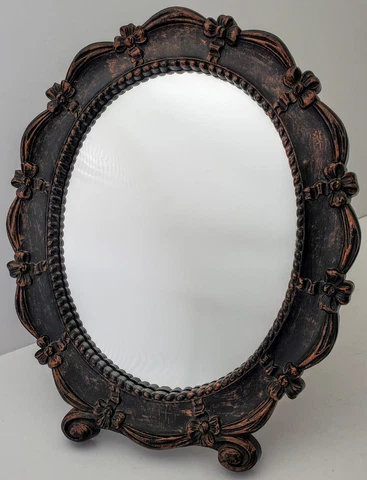Vintage Dart Black Bronze Oval Vanity Top Easel Back Hanging Mirror  USA 1943 Cover