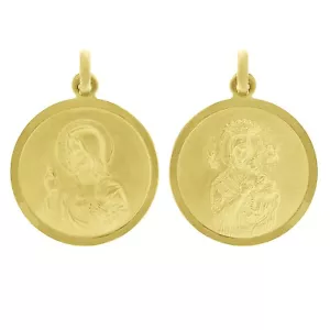 Italian 14k Gold Sacred Heart of Jesus & Lady of Perpetual Help Medal Pendant - Picture 1 of 4