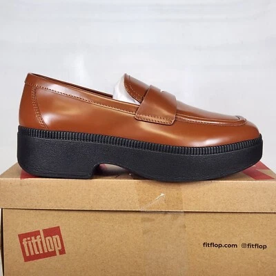 Talla 9 - Mocasín FitFlop F-LUMA Box-Cuero Demi-Cuña Penny - Marrón Rico - Mujer Foto 1 de 4