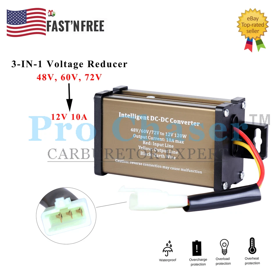 Golf cart DC converter 48V 48 volt  voltage reducer regulator to 12V 10A - Image 1 of 4