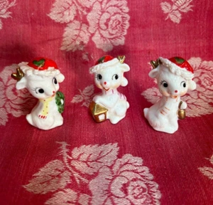 3 Vintage Napco Spaghetti Trim Porcelain Mini Deer Reindeer - Picture 1 of 3