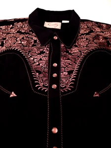 SCULLY Uomo Poly/Rayon XXL Nero e Bronzo RODEO, SMILEY, RICAMATO, SCATTI - Foto 1 di 5