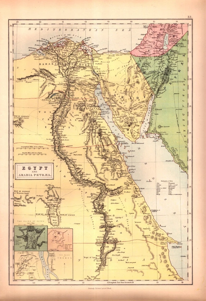 "EGYPT & ARABIA PETRAEA" 古董中东地图 1889" — 第 1/1 张图片