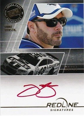 JIMMIE JOHNSON 2014 PRESS PASS REDLINE SIGNATURES AUTOGRAPH  8/10 - Image 1 of 2