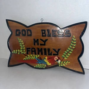 Home Family Blessing Wall Plaque Parrot Theme Wood 8x12” Hand-painted Hanging - Picture 1 of 7