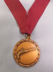 bronze metal insert gun medal maroon neck drape - Picture 1 of 1