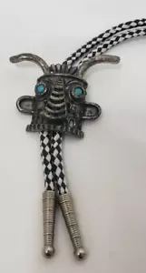 Vintage Kachina Medallion, Southwestern Bolo, 2 Toned Leather Tie - Picture 1 of 7