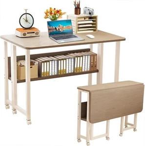 Computer Desk 80CM, Foldable Home Office Desk with Storage Shelves, Computer Wor - Picture 1 of 7