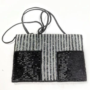 Black & Silver Star Brand Beaded Evening Shoulder Bag 8" x 5 1/4" - Picture 1 of 5