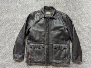 vintage CABELAS patina leather BOMBER motorcycle jacket M TALL brown coat - Picture 1 of 12