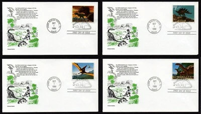 USA, SCOTT # 2422-2425, SET OF 4 ARISTOCRAT FDC COVERS 1989 PREHISTORIC ANIMALS - Image 1 of 4