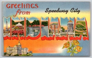 Postal saludos desde Speedway City Indiana letra grande lino - Imagen 1 de 2