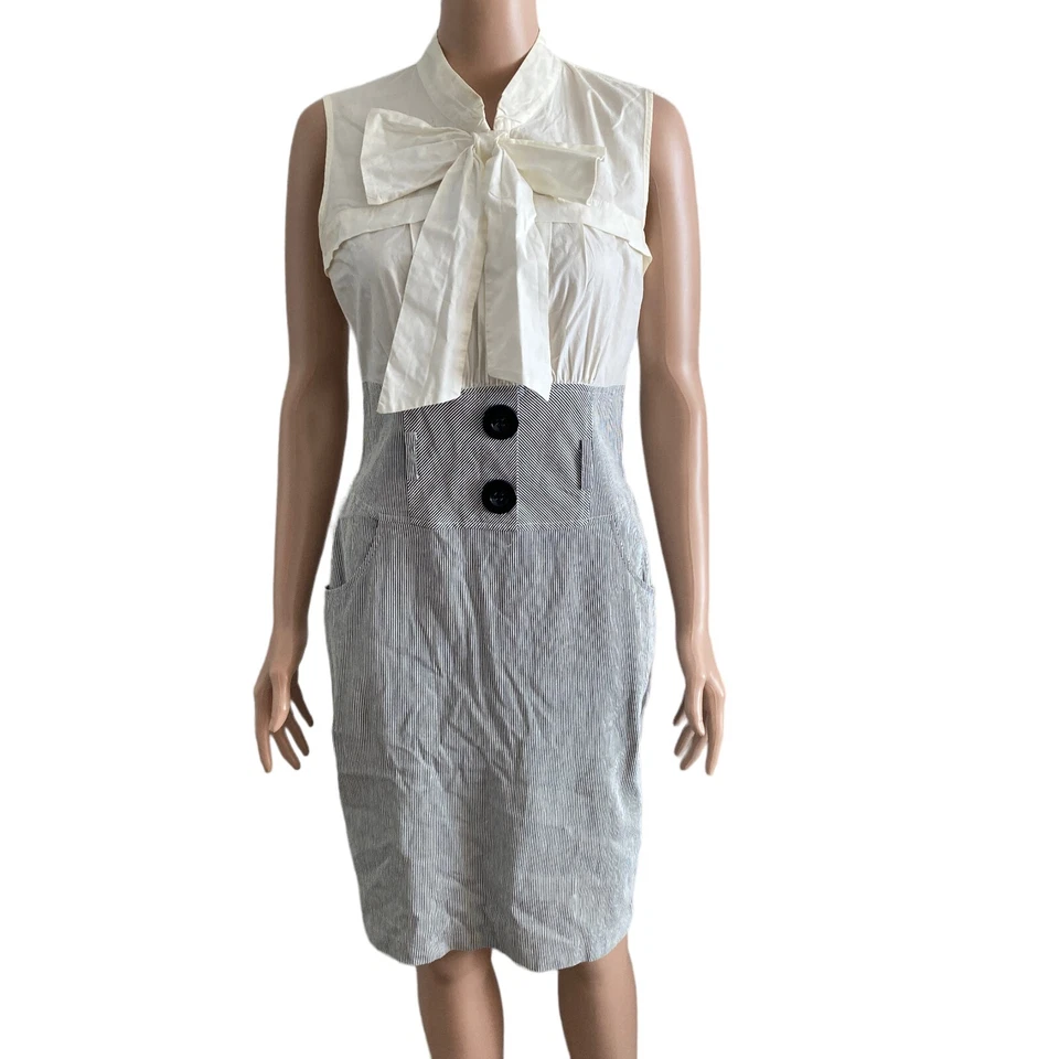XOXO Dress Womens Medium Black White Striped Bow - Image 1 of 4