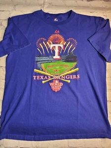 Majestic Texas Rangers 2010 World Series Blue T-Shirt Men's Large - Picture 1 of 1