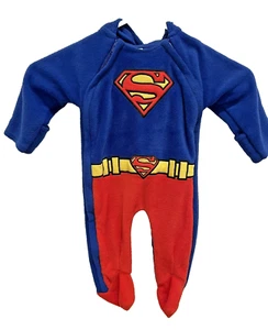 SUPERMAN DC COMICS Fleece Footed Sleeper with Hood for Infant - size 0/3 Months - Picture 1 of 4