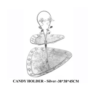 2 Ebenen Kuchen Cupcake Teller Ständer SPLITTER Blume Griff Stab DELUXE Dreieck GLAS - Bild 1 von 1